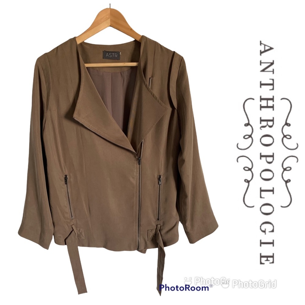 ANTHROPOLOGIE ASTR Brown Moto Style Zip Jacket Sz S LIKE NEW